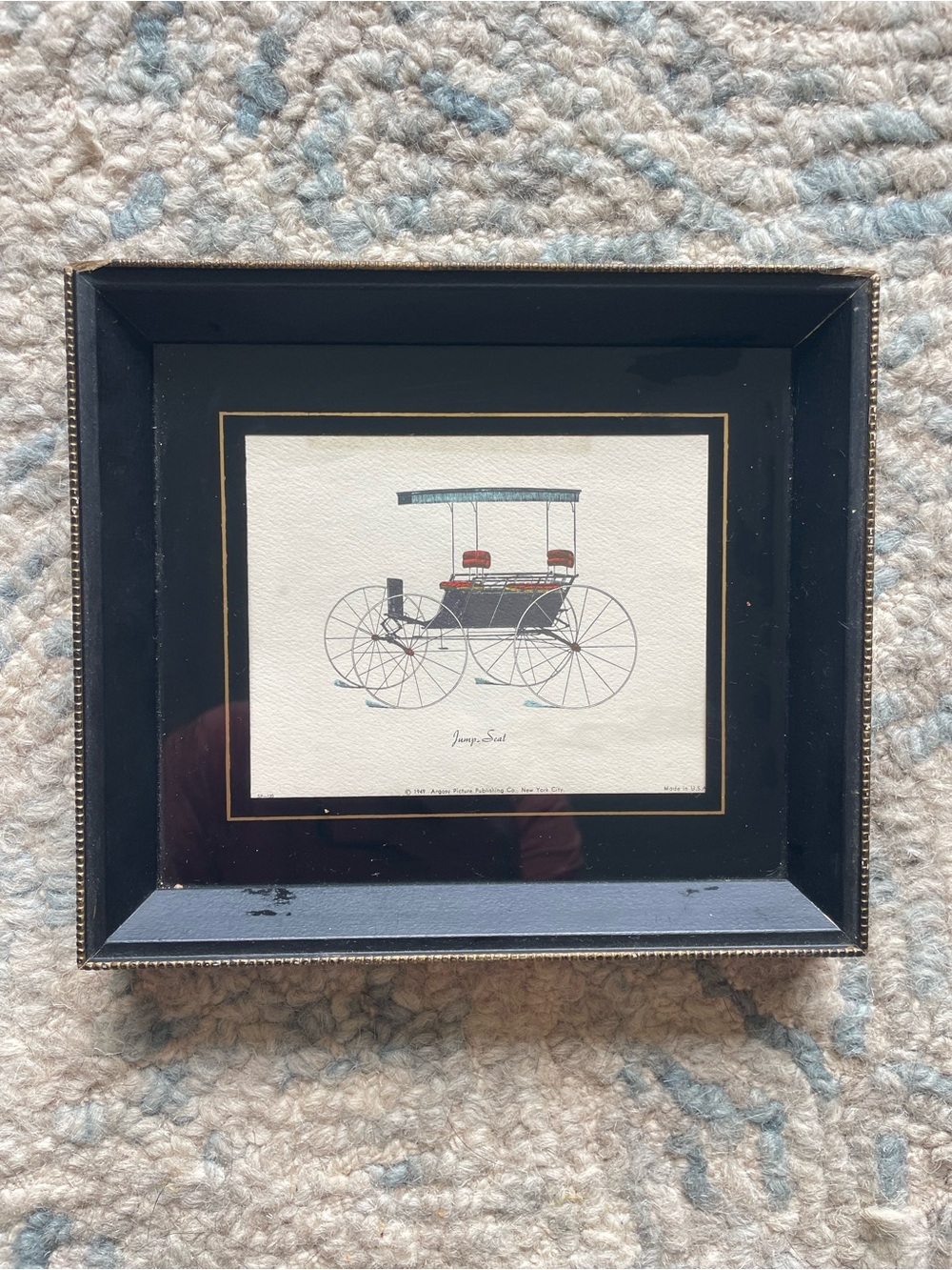 Vintage Framed Historic Art Buggy Carriage Framed Pictures Drawing Jump Seat